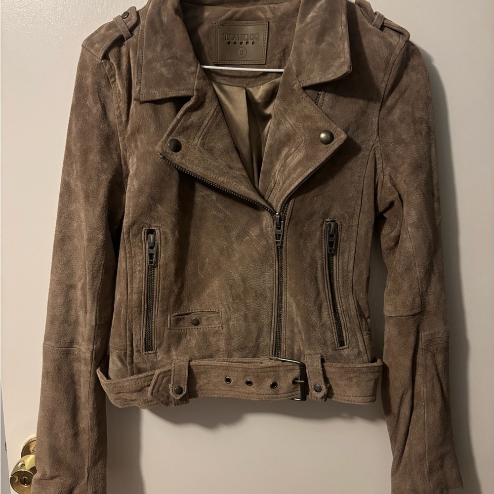 Blank NYC Suede Leather Buckle Moto Jacket Taupe Brown Designer Bohemian